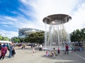 Iconic fountain in silver circle shaped at Sydney Olympic park.